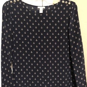 J. Crew Anchor Silk Blouse - Blue, Size 8